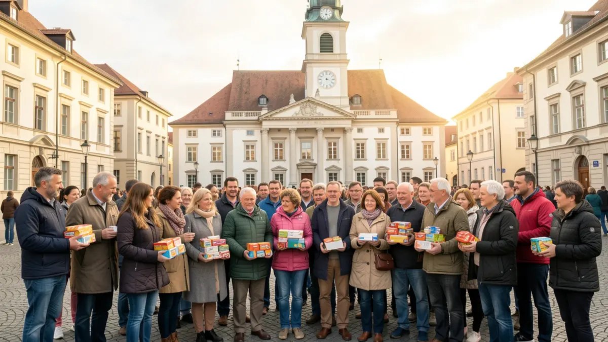 Imagen genérica de solidaridad ciudadana con personas donando alimentos y medicinas en una plaza.