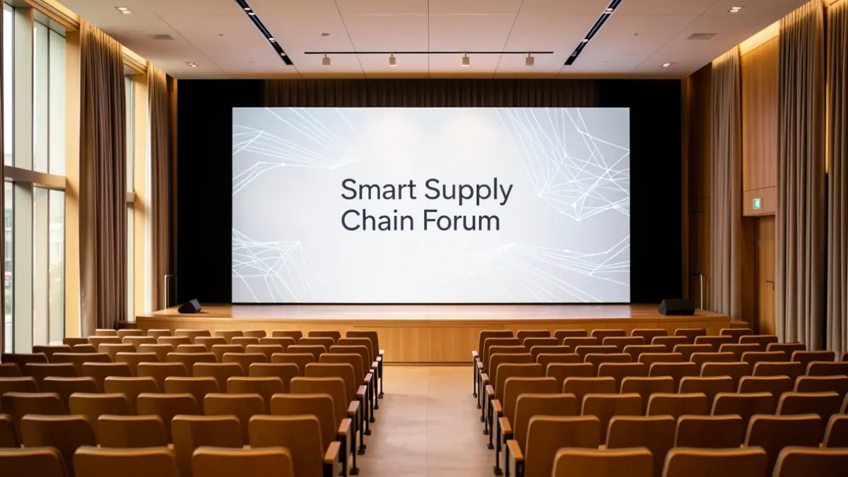 Imagen de un salón de conferencias moderno en Madrid para el Smart Supply Chain Forum.
