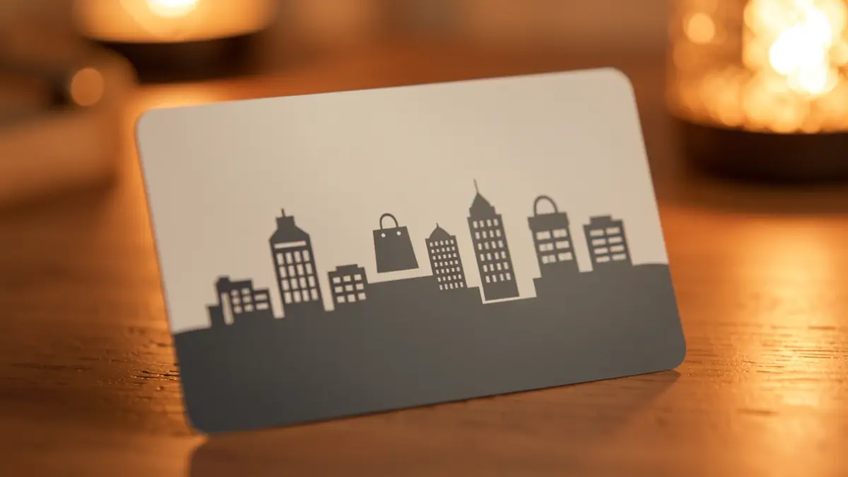 Imagen genérica de una tarjeta de fidelización con un icono de ciudad y bolsa de compra.