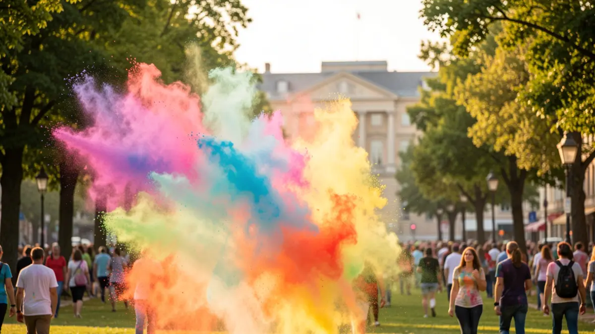 Explosion of colored powders during the Getafe Norte neighborhood festival.