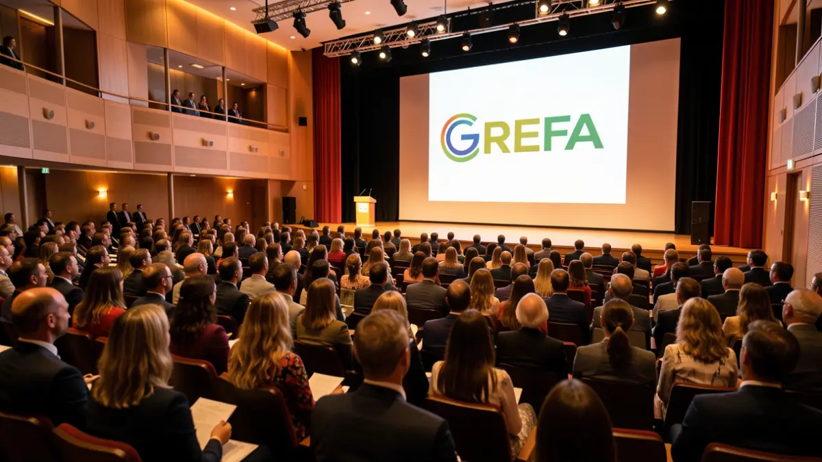 Imagen genérica de una ceremonia de premios con el logo de GREFA.