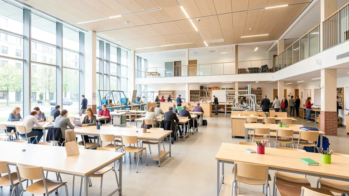 Imagen del campus de Grupo Aranda en Alcorcón, mostrando sus instalaciones modernas y áreas de formación práctica.
