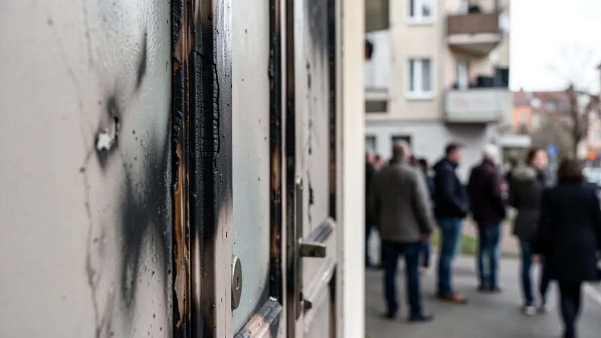 Image of a home door damaged by fire smoke.