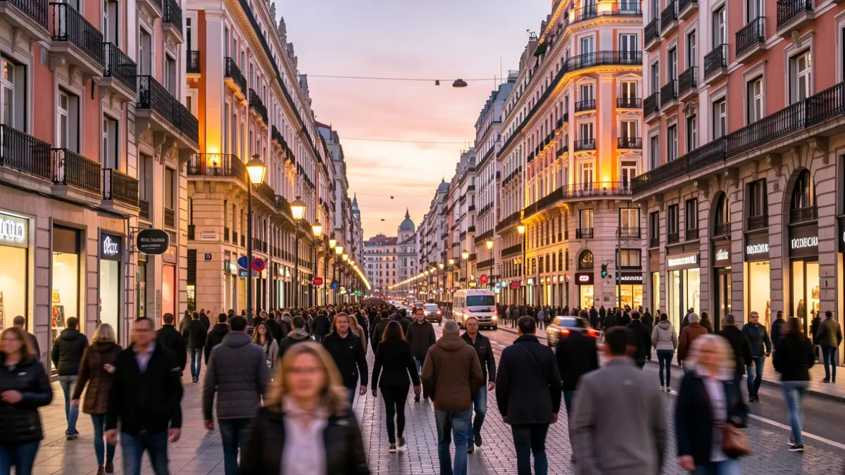 Generic image of a Madrid street illuminated at night.