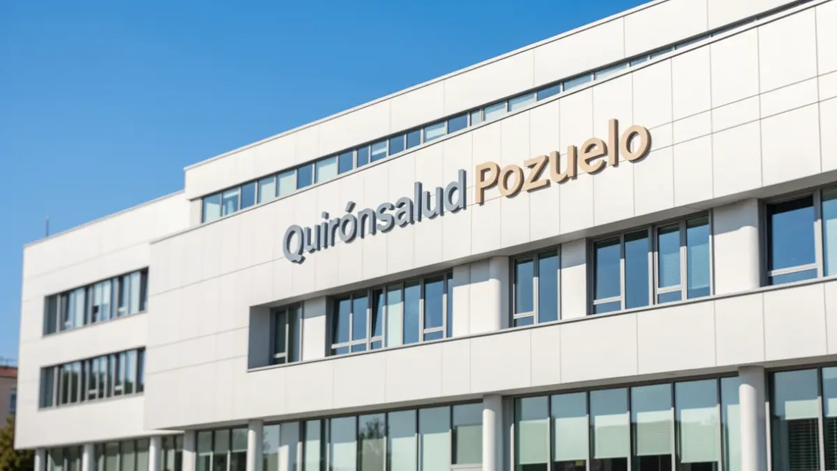 Fachada del Hospital Quirónsalud Pozuelo en un día soleado.