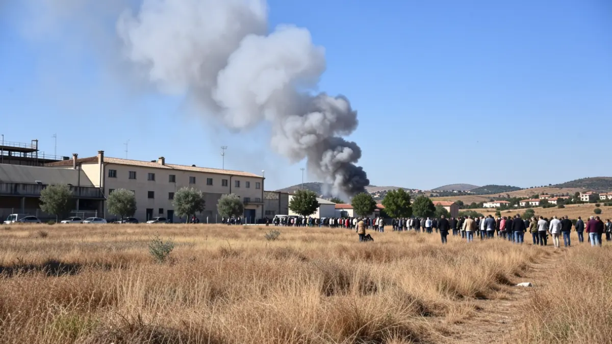 Generic image of smoke from a fire near an industrial warehouse.