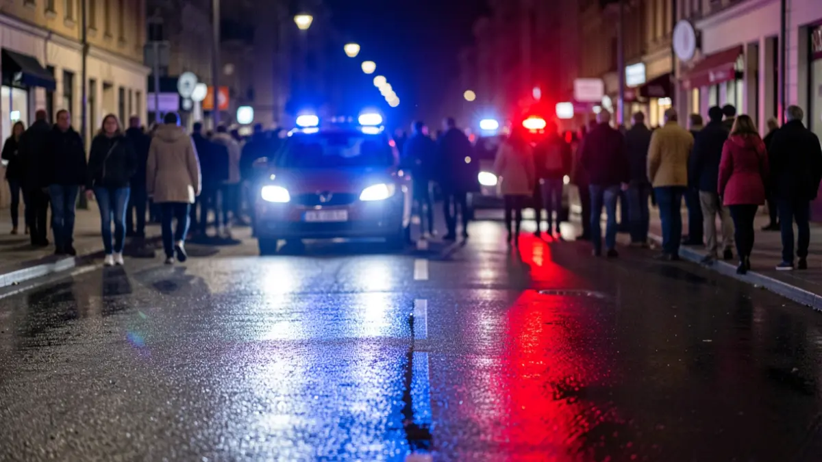 Generic image of police emergency lights reflecting on wet asphalt at night.
