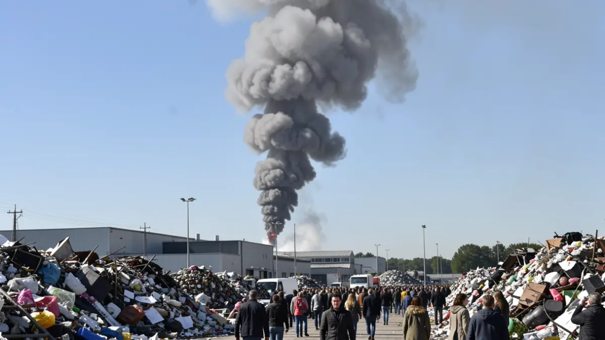 Column of smoke over a recycling plant in Arganda del Rey.