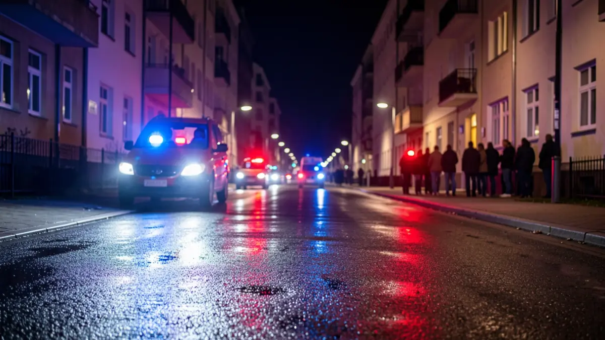 Imagen genérica de luces de emergencia reflejadas en el asfalto durante la noche.