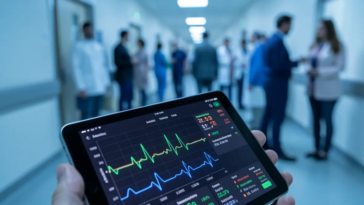 Digital device displaying clinical cardiovascular health data in a hospital setting.