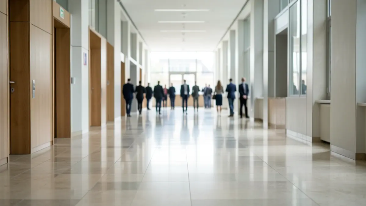 Generic image of an institutional building with modern corridors.