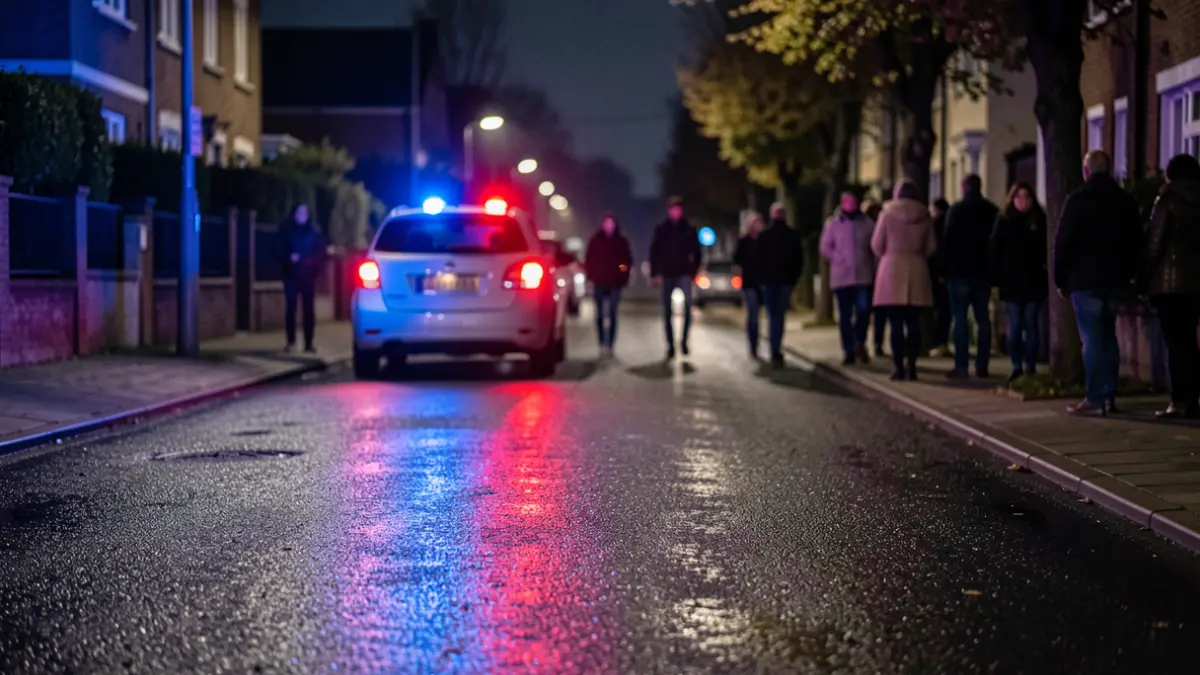 Generic image of police emergency lights reflecting on wet asphalt at night.