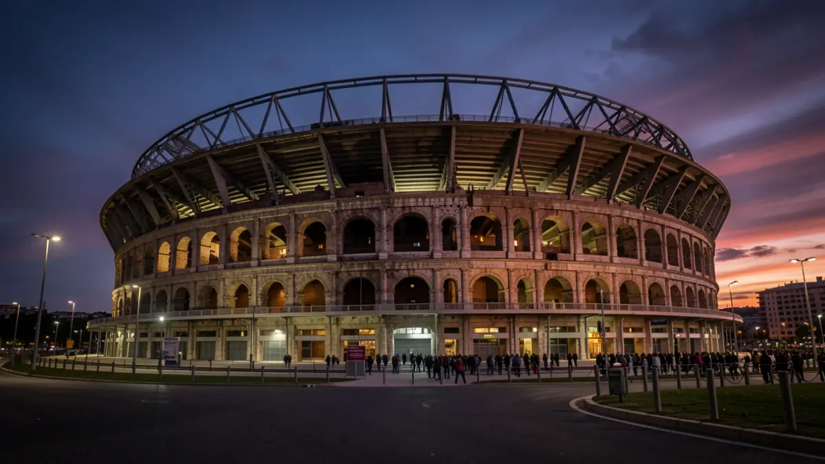 Generic image of the Coliseum Alfonso Pérez stadium in Getafe at dusk.