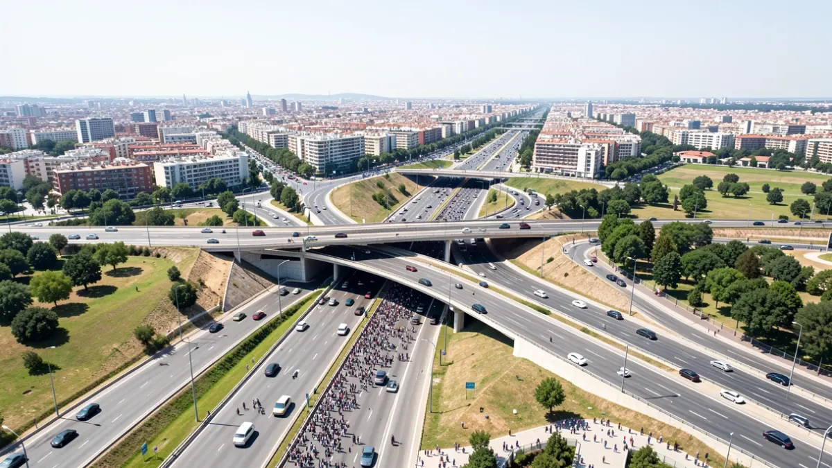 Aerial view of a tunnel on the A-5 highway in Madrid.