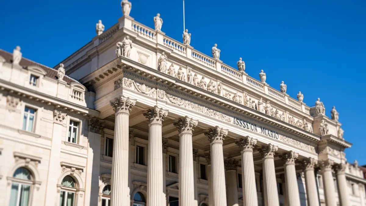 Facade of the Assembly of Madrid building.