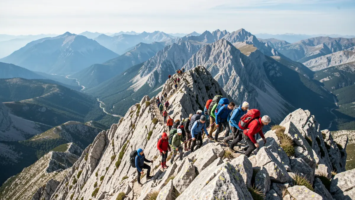 Imagen de escaladores ascendiendo una montaña en La Cabrera, Comunidad de Madrid.