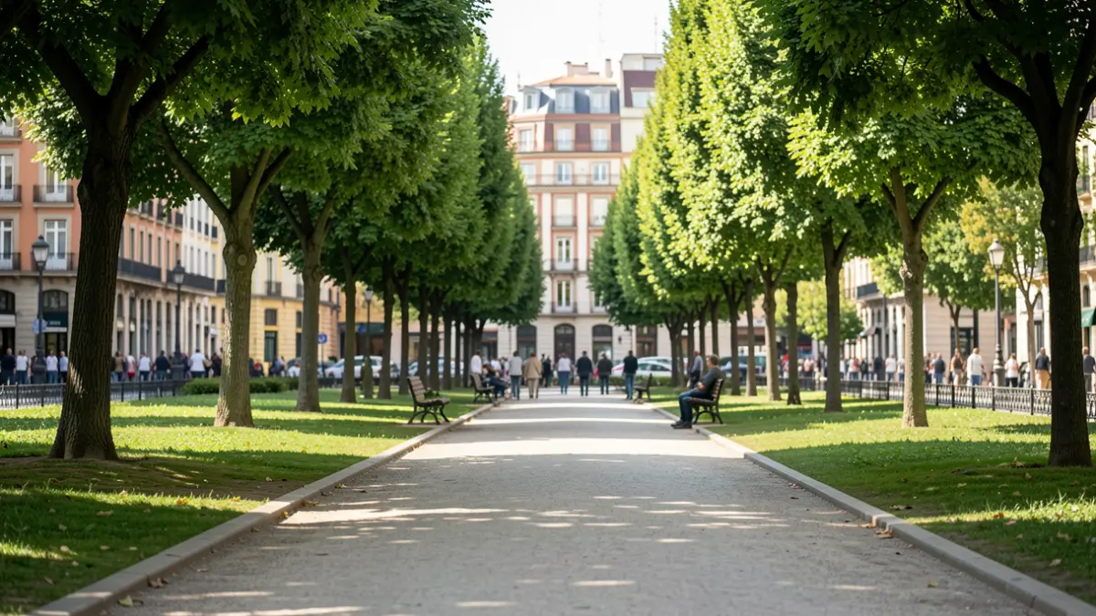 Generic image of a public park in Madrid during a sunny afternoon.