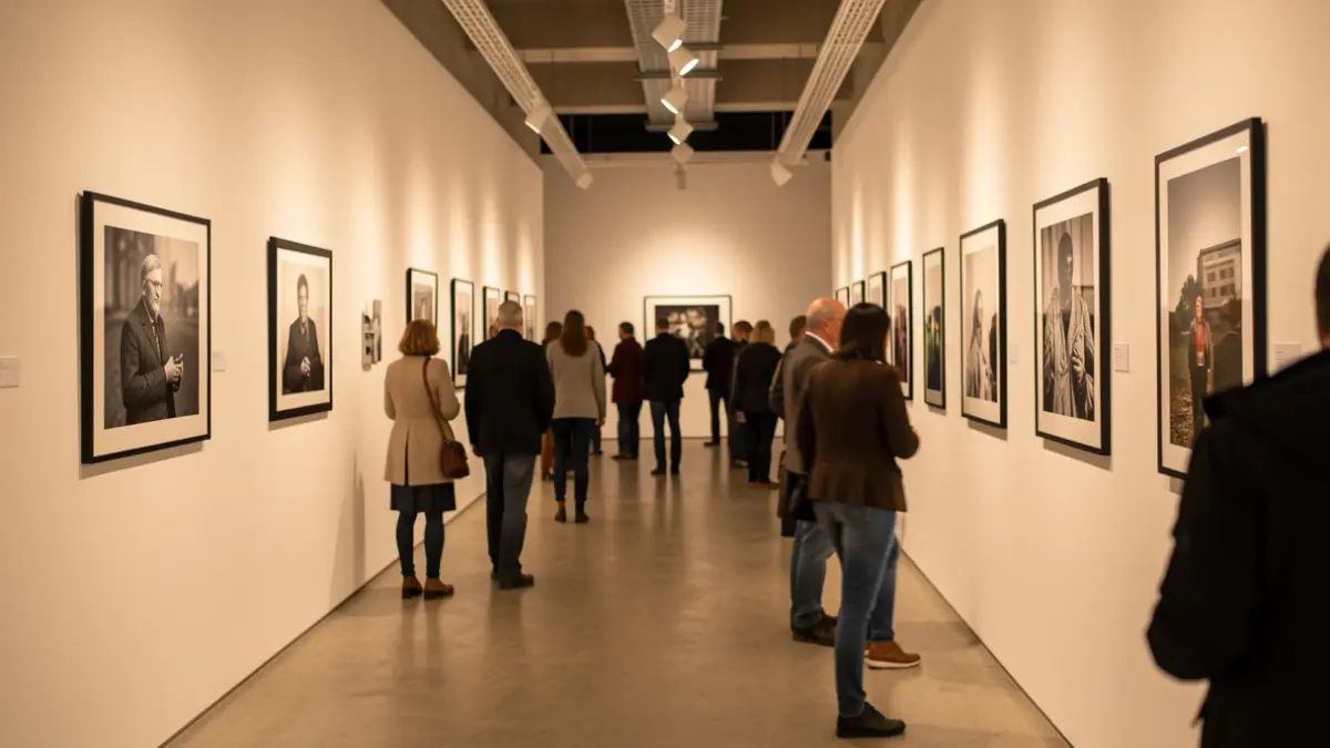 Generic image of an art gallery with photographs displayed on the walls.