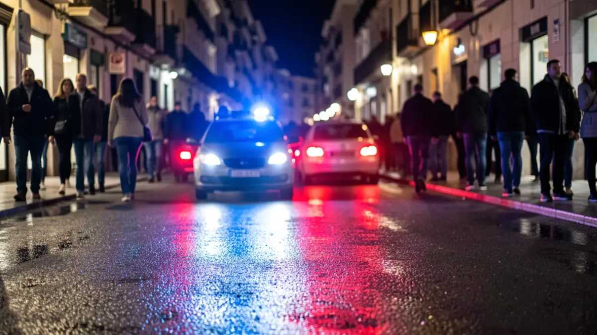 Generic image of police emergency lights reflecting on wet asphalt at night.