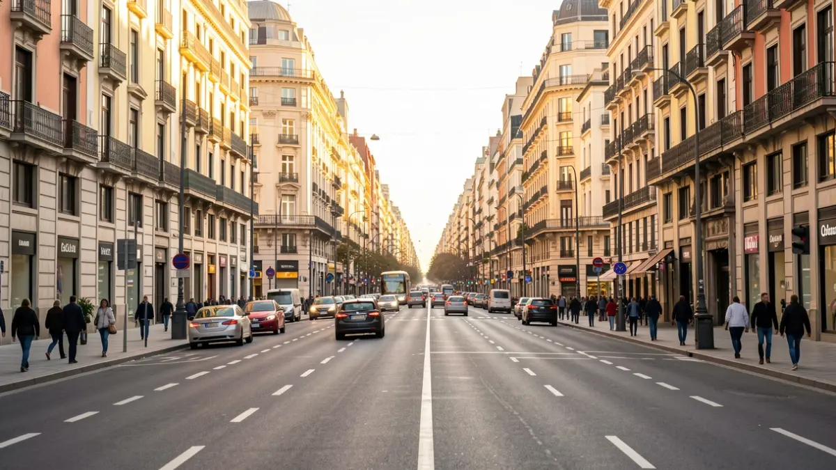 Generic image of a Madrid avenue with low car traffic.