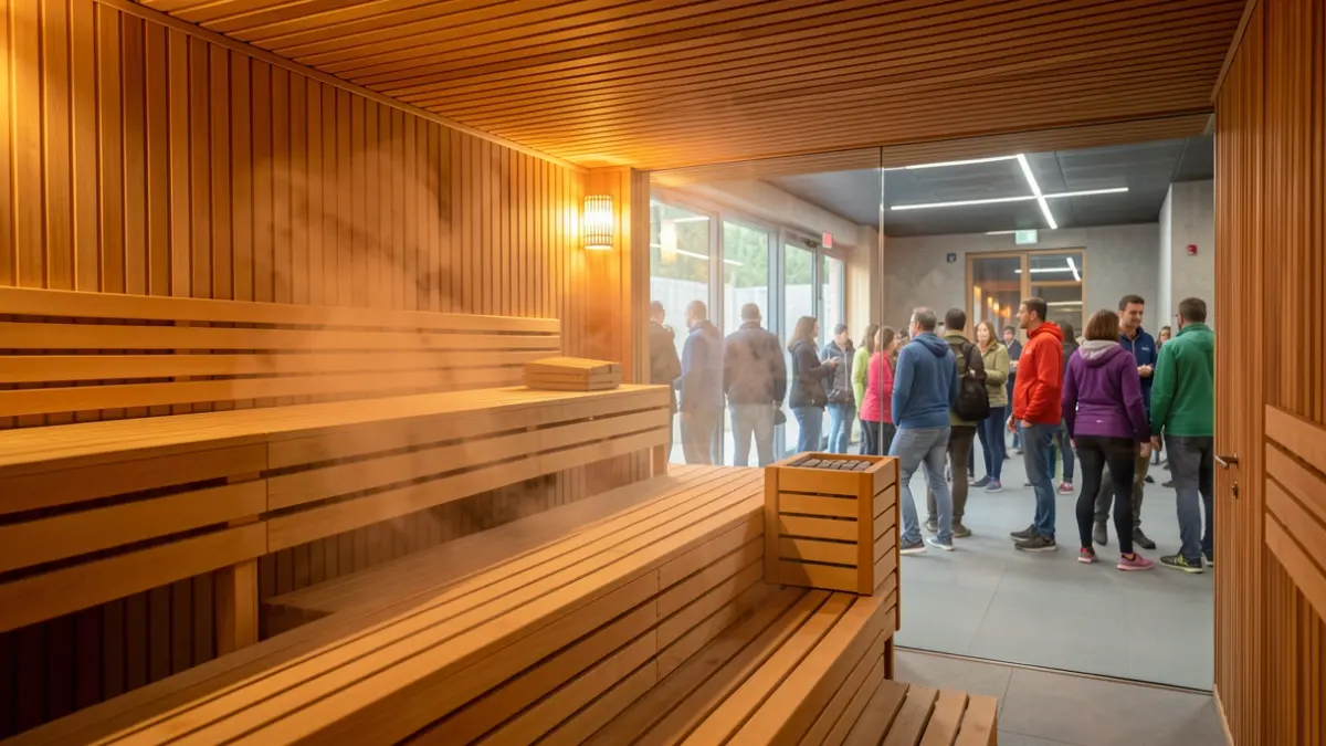 Generic image of the interior of a sauna in a modern sports center.