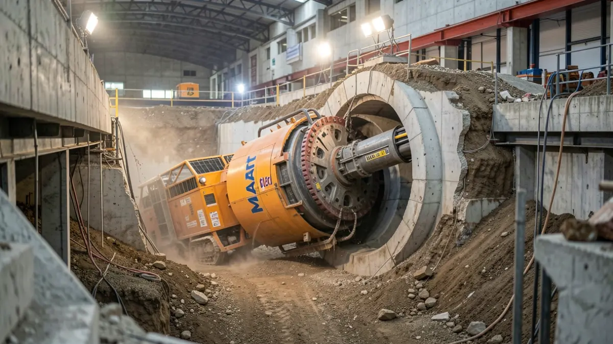 Tunnel boring machine 'Mayrit' completing excavation towards the new Madrid Río station.