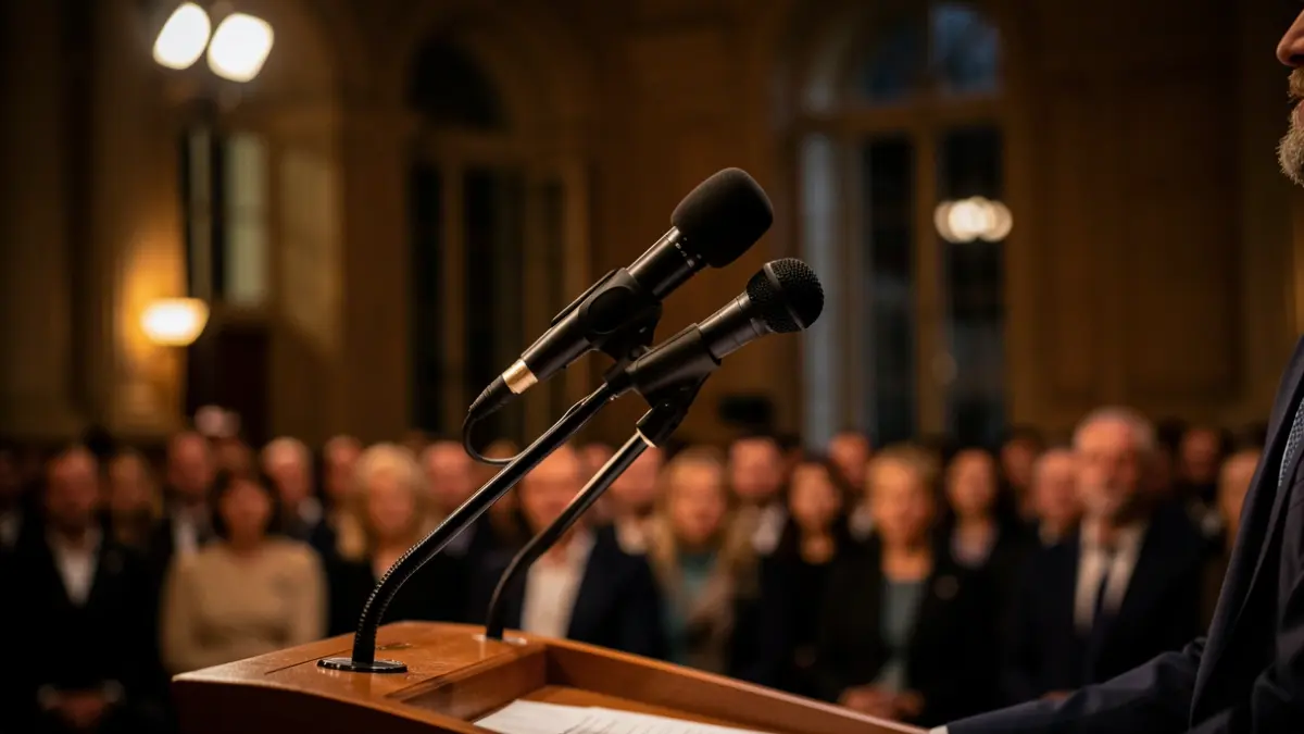 Generic image of a microphone on a podium.