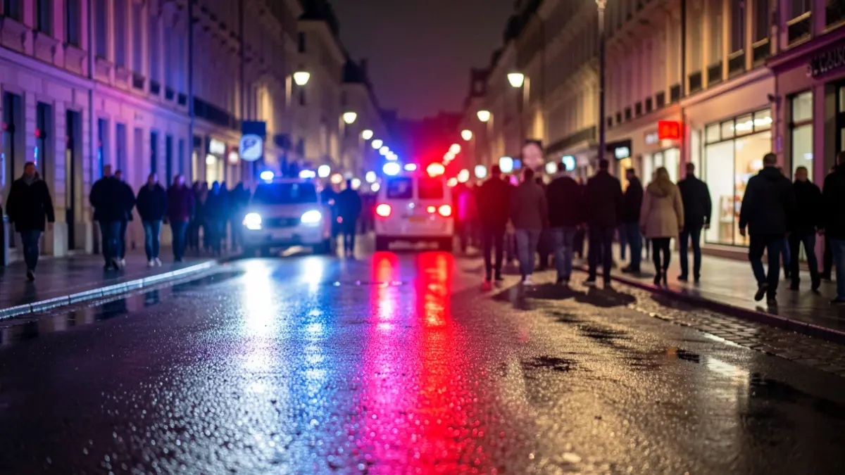 Generic image of police emergency lights reflecting on wet asphalt at night.