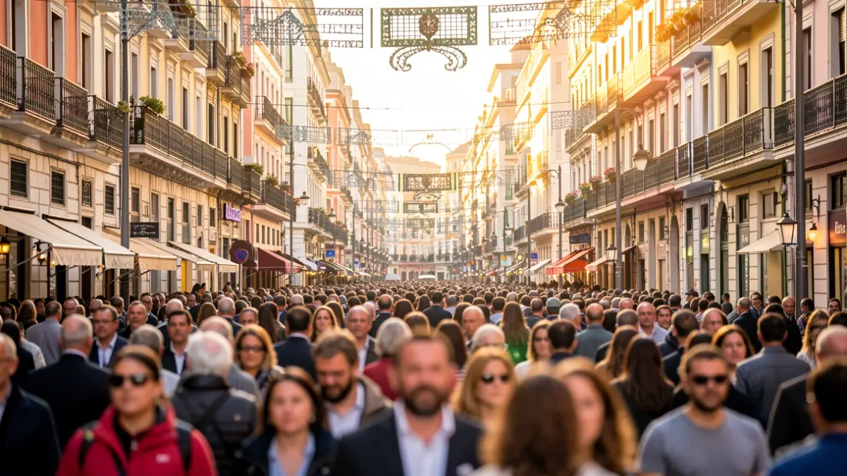 Generic image of a busy Madrid street during a major event.