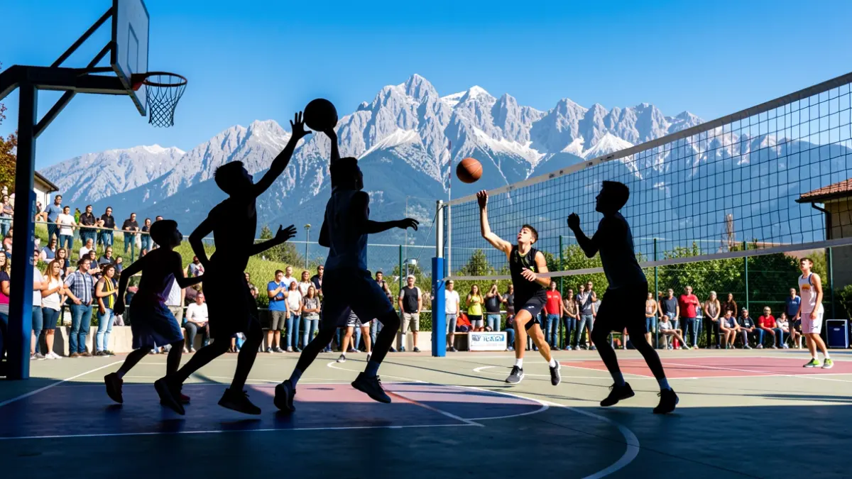 Generic image of young athletes playing basketball and volleyball in the Sierra de Madrid.