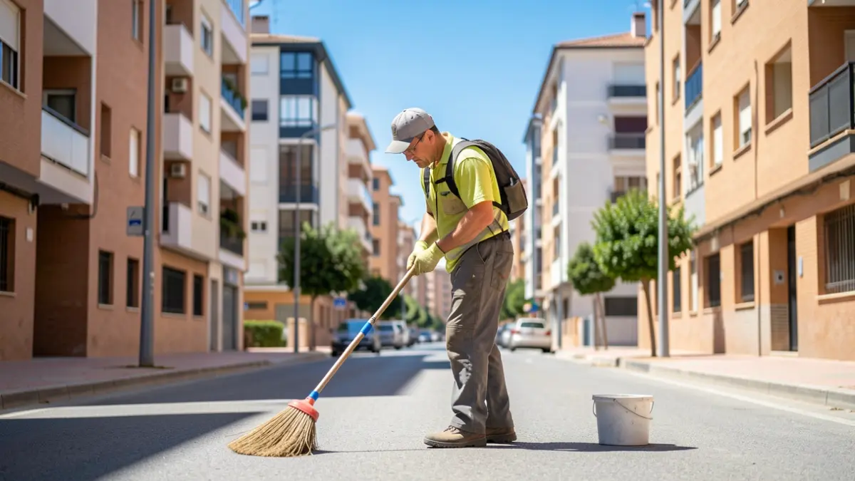 Imagen de un trabajador limpiando las calles de Alcorcón.