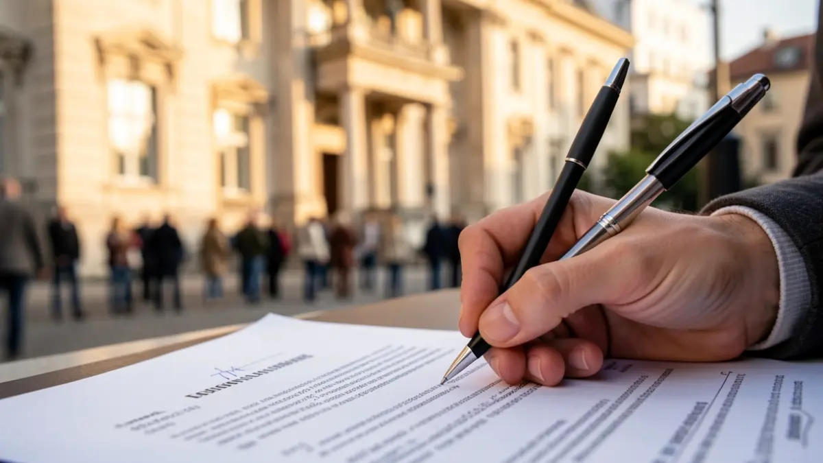 Generic image of a hand signing an official document.