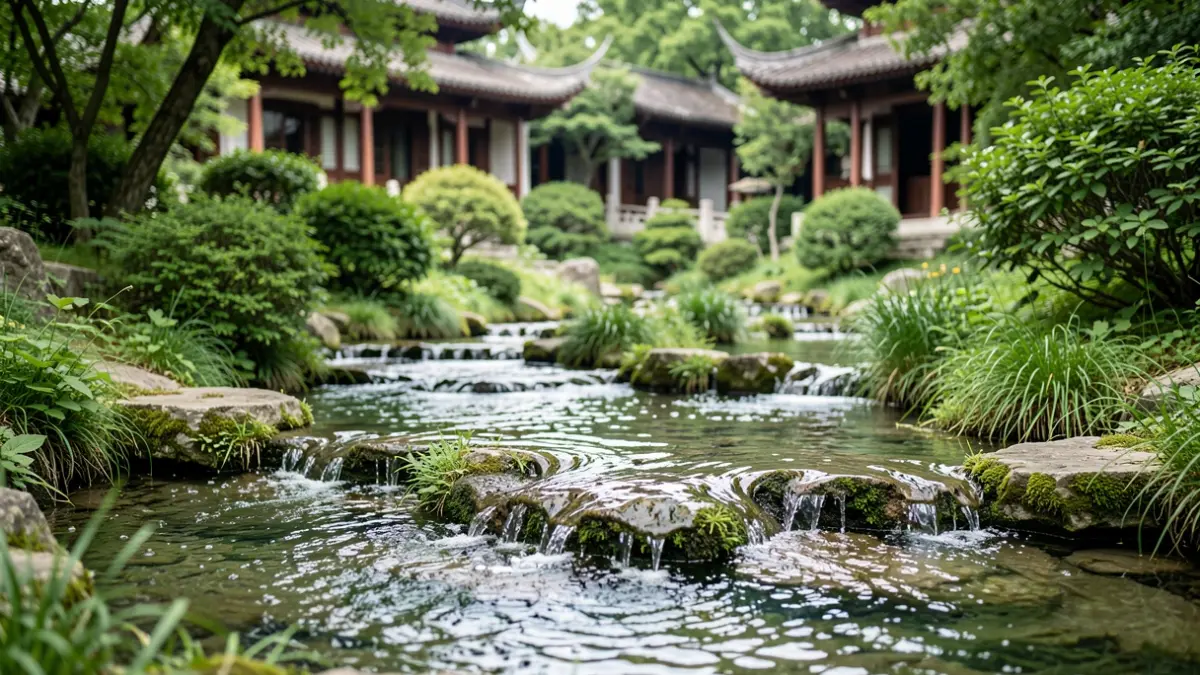 Imagen genérica de manantiales y arquitectura china.