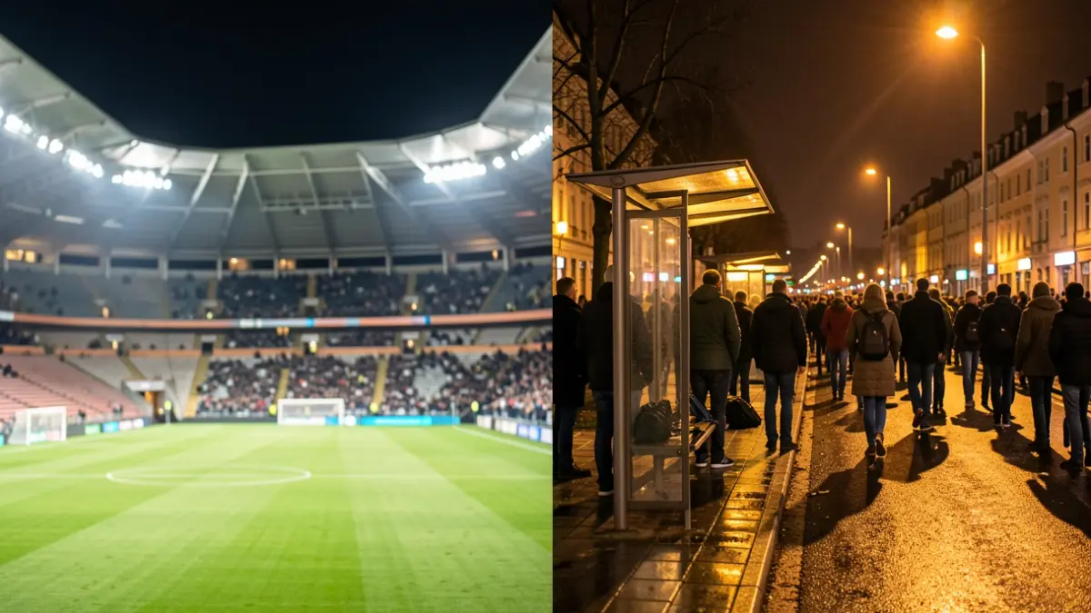 Generic image of a shuttle bus and a football stadium.