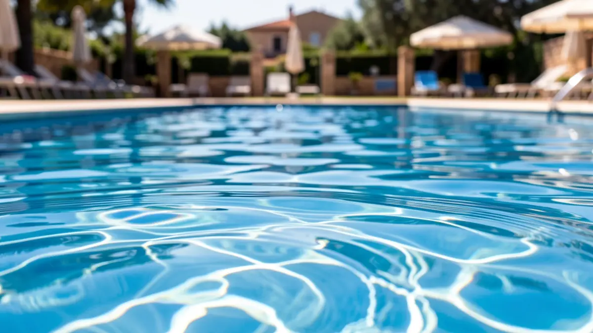 Generic image of a public outdoor swimming pool in summer.