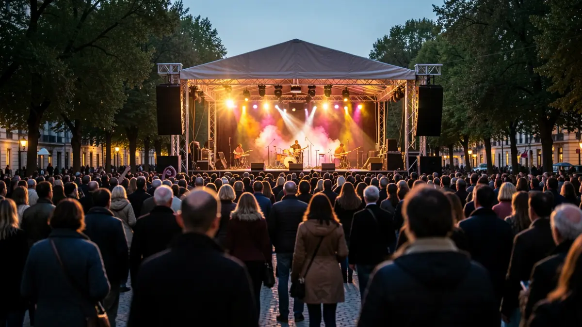 Generic image of an outdoor stage during a cultural festival at night.