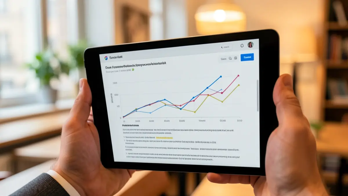 Imagen genérica de una mano sujetando una tablet con gráficos y texto.