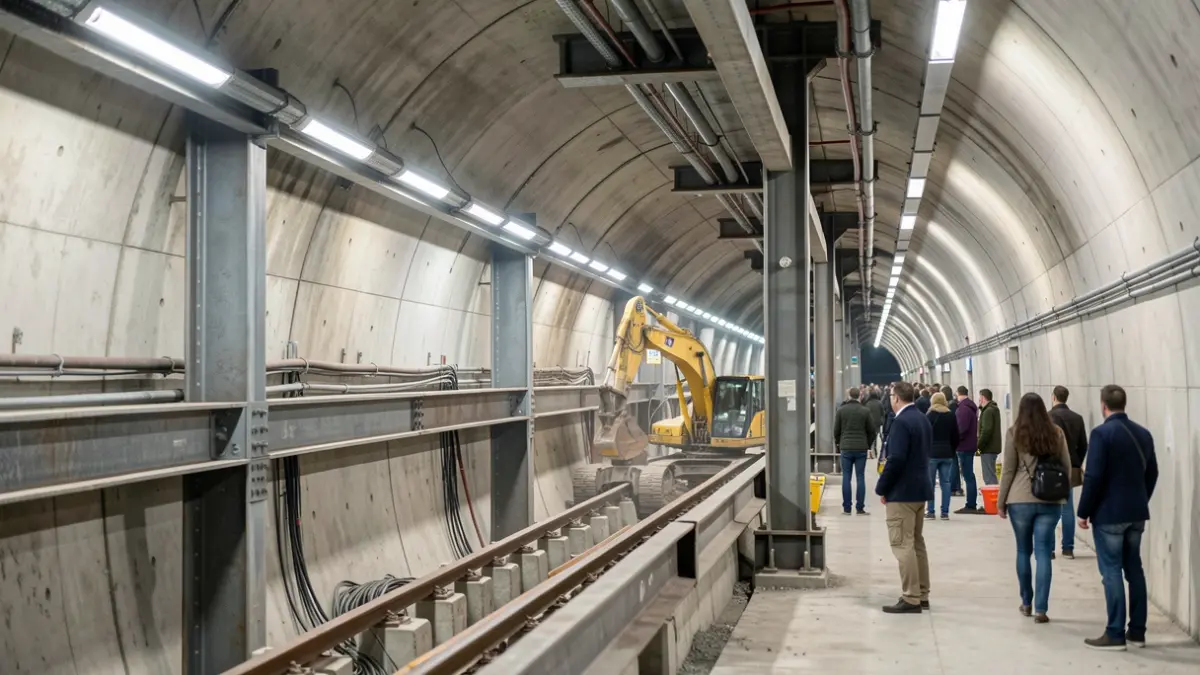 Imagen de las obras de construcción de un túnel de metro en Madrid.