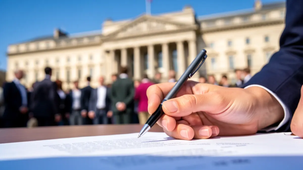 Generic image of a hand signing an official document in the Community of Madrid.