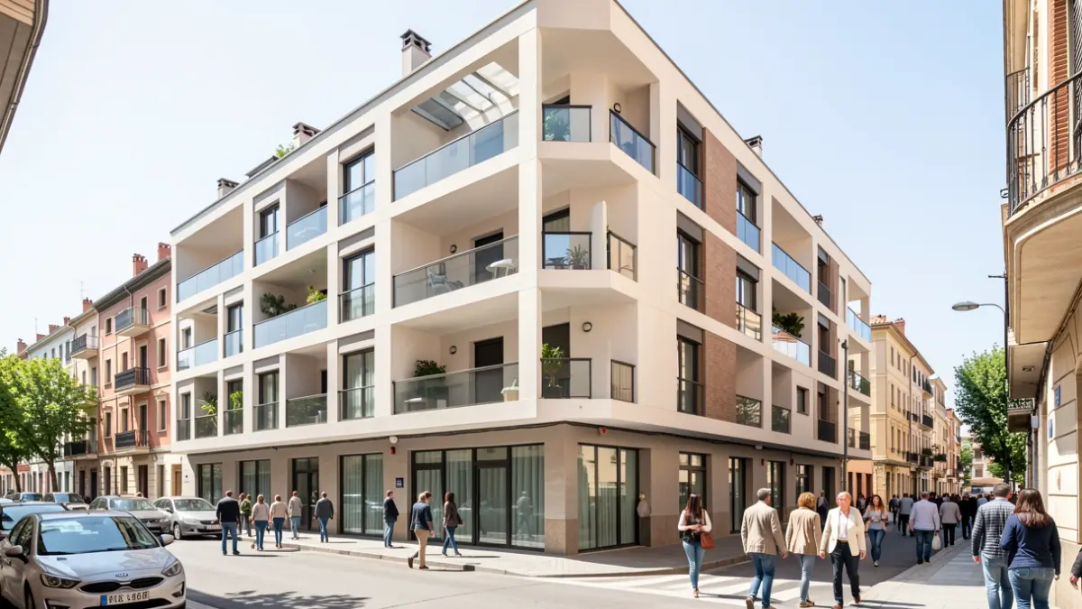 Affordable rental housing building in Ensanche de Vallecas, Madrid.