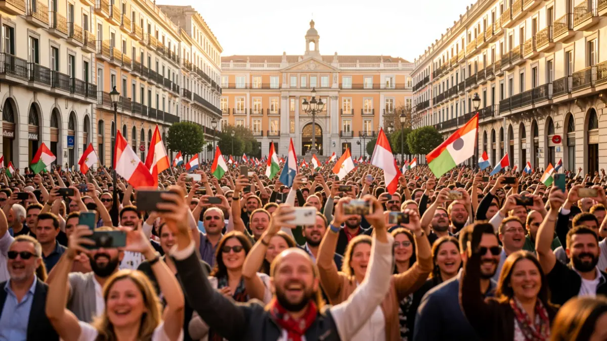 Generic image of a crowd celebrating in a Madrid square.