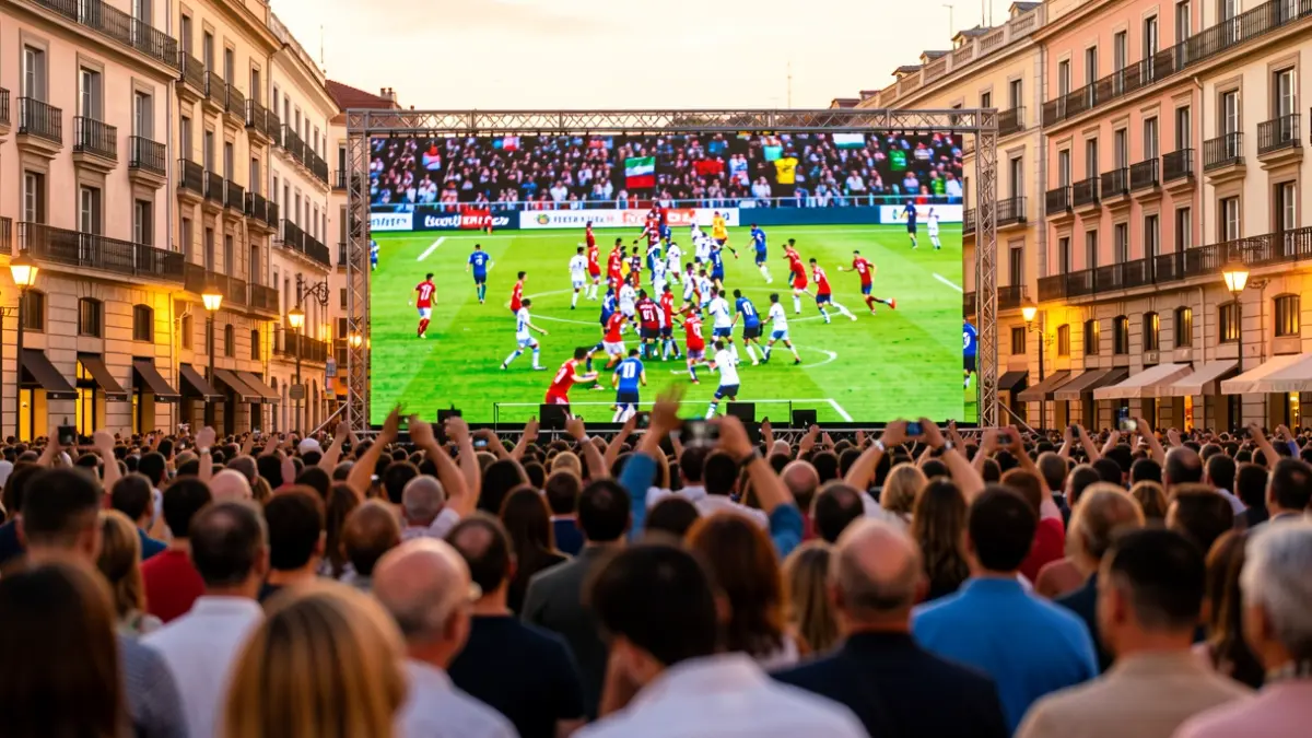Pantalla gigante en la Plaza de Colón de Madrid para ver los partidos de la Selección Española.
