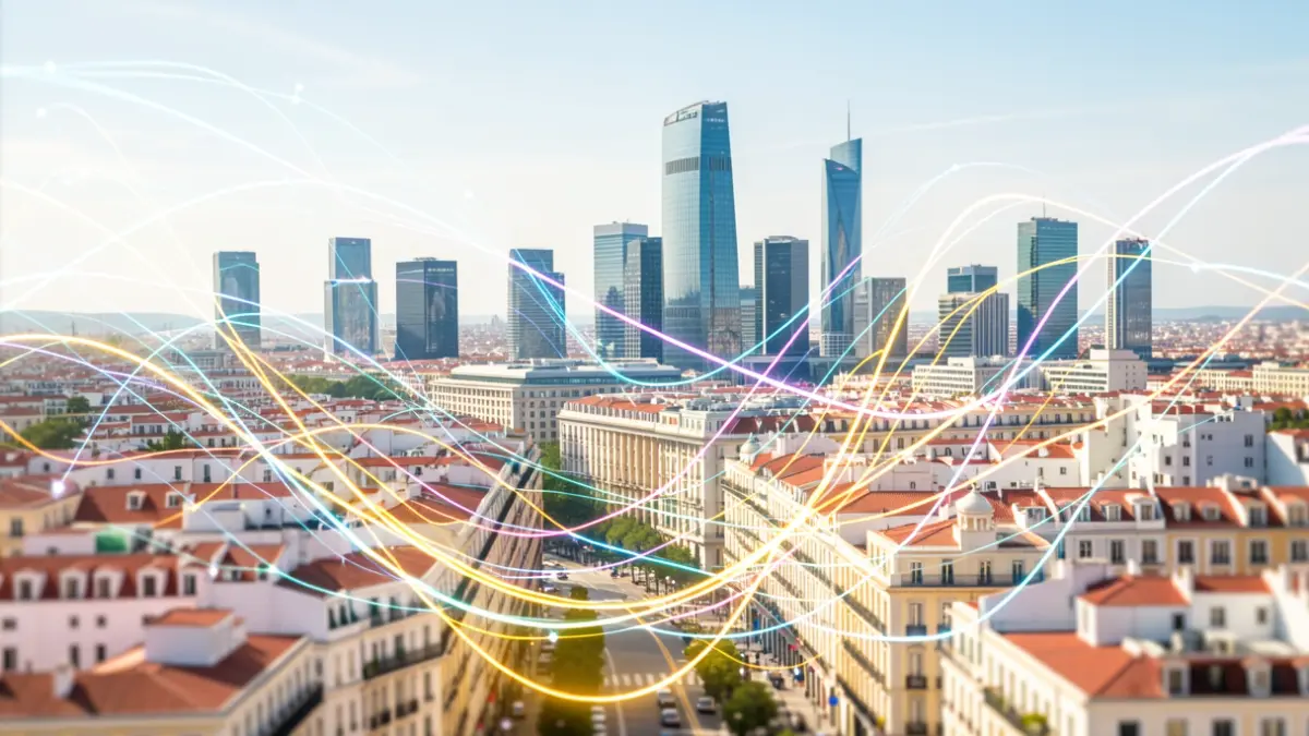 Imagen genérica de la ciudad de Madrid con elementos tecnológicos y de innovación.