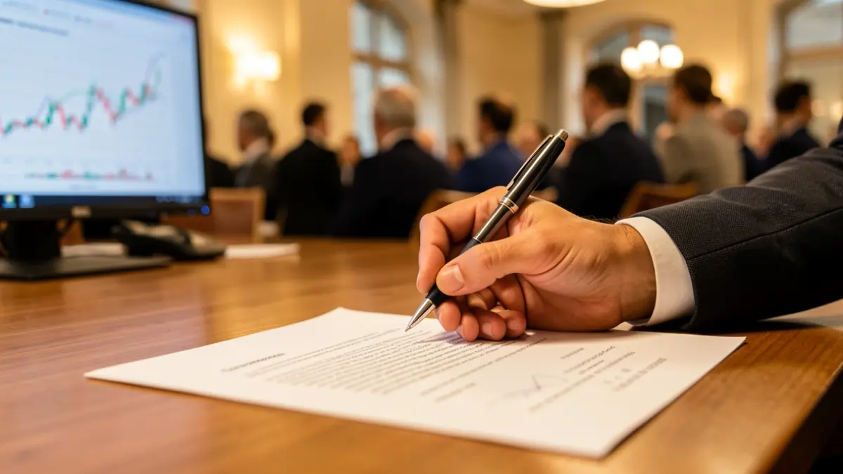 Generic image of economic management and signing of financial documents.