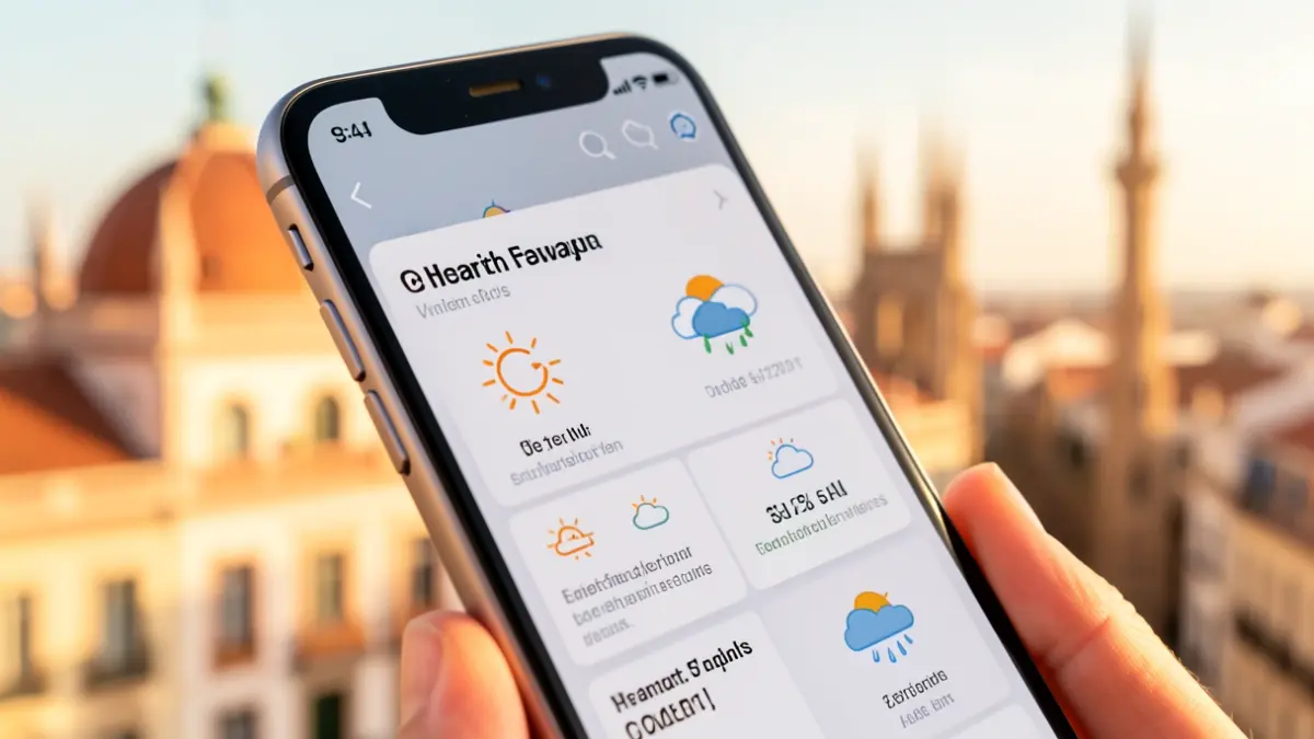 Imagen de un teléfono móvil mostrando alertas de salud y temperatura.