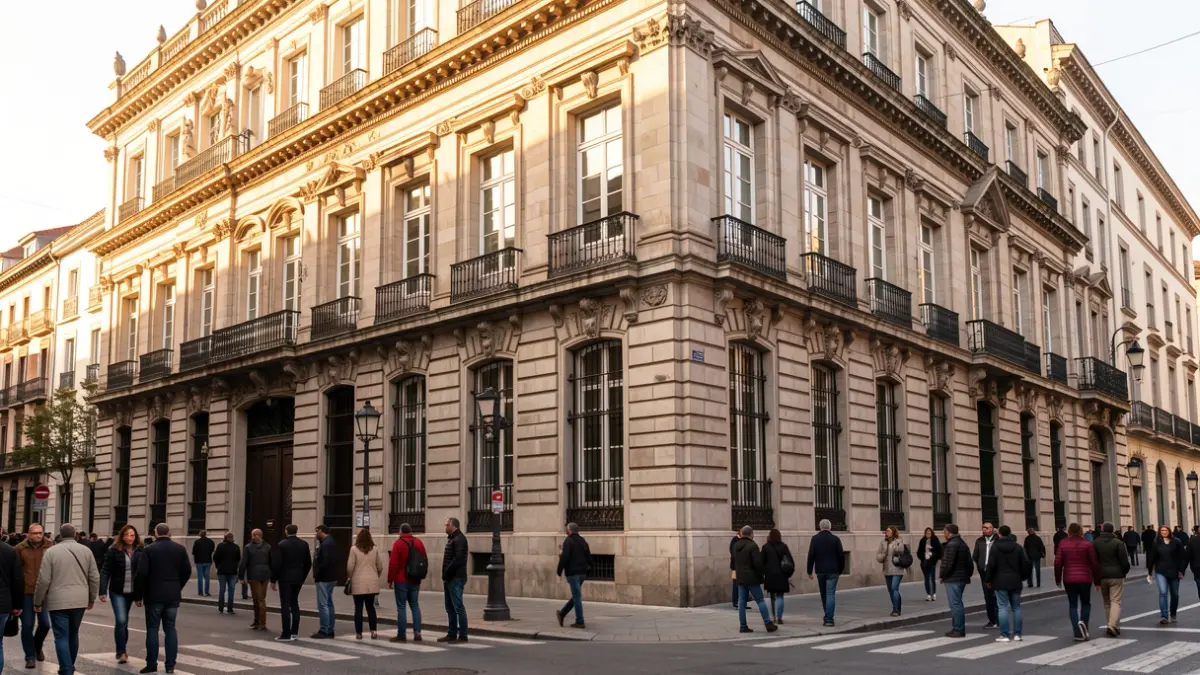 Fachada del edificio histórico Escuelas Aguirre en Madrid.