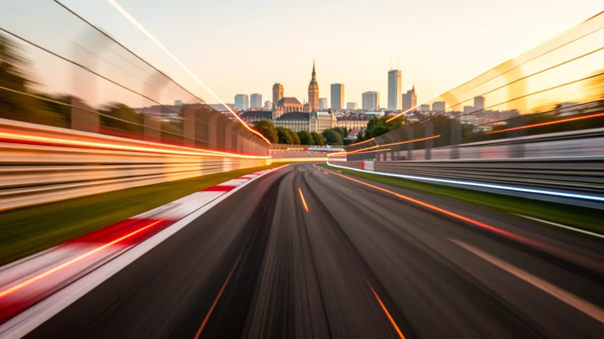 Imagen genérica de un circuito urbano con luces borrosas y silueta de ciudad.