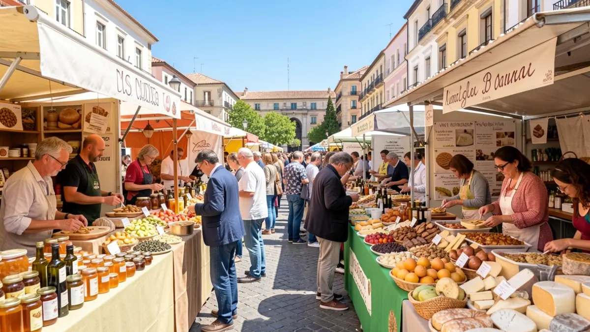 Imagen genérica de un festival gastronómico al aire libre en Madrid con puestos de productos regionales.