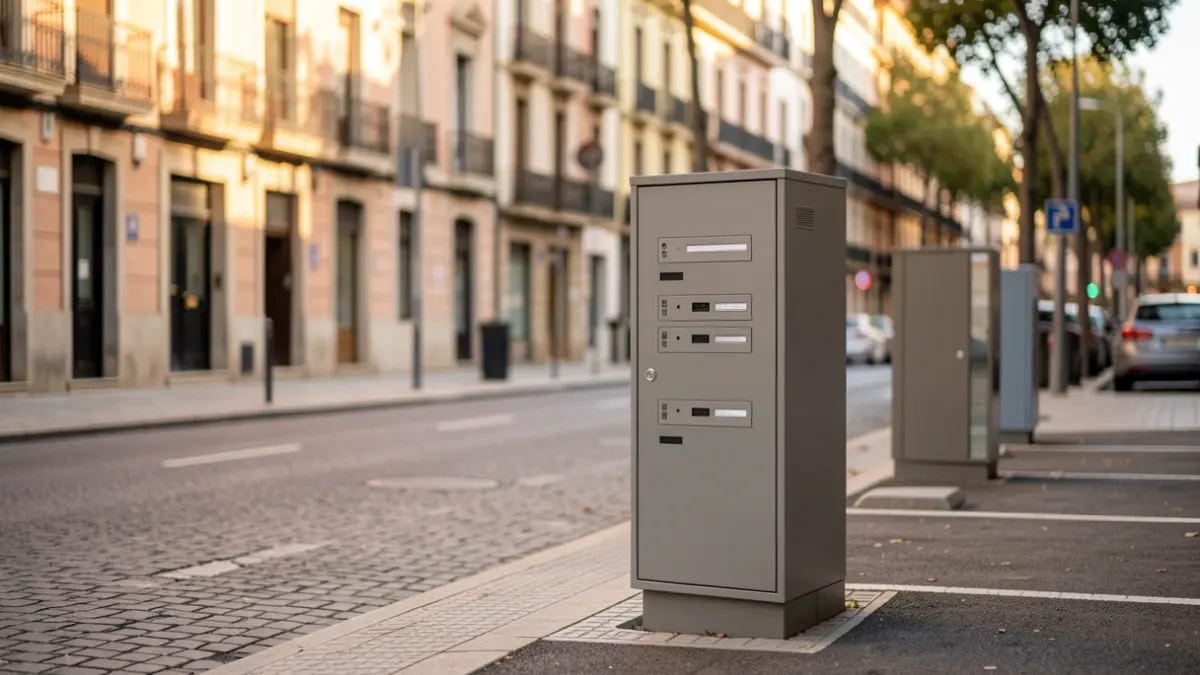 Imagen de taquillas de paquetería instaladas en una calle de Madrid.