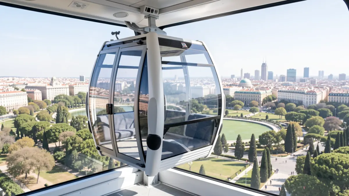 Image of a panoramic cabin of the new Madrid Cable Car with views of Casa de Campo.